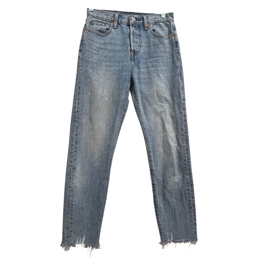 Levis Wedgie Straight Jeans Light Wash Raw Hem Button Fly Size 25